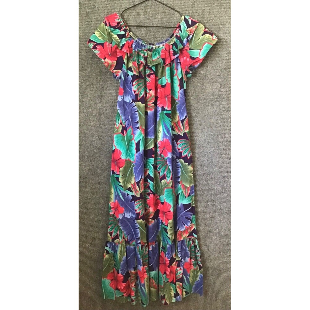 Hilo Hattie Muumuu Dress Women's Large Maxi Hawaiian Luau Hawaii Floral Hibiscus
